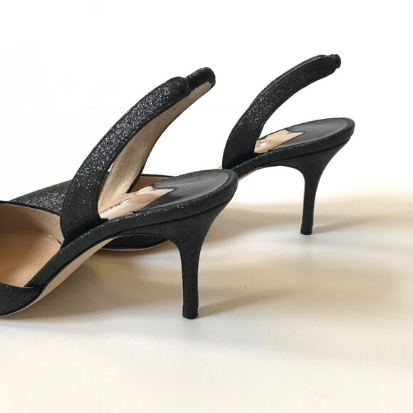 NIB NEW Manolo Blahnik Carolyne 70 Glitter Shoes Womens 37.5 Black Slingback 7.5 - Picture 8 of 14